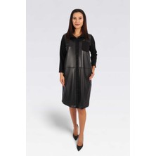 Tolga Saraçoğlu Kadın Deri Detaylı Elbise 40398 Siyah