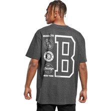 Rock&Roll Brooklyn Logo Antrasit Kısa Kollu Arka Baskılı Oversize Erkek T-Shirt