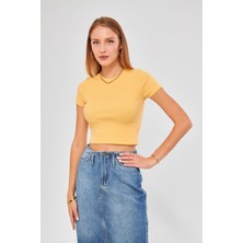 Bisiklet Yaka Kısa Kol Badi Crop Coton Body 4020