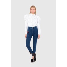 GIZIA Paçası Garni Kumaş Detaylı Mavi Skinny Jean