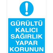 1Beyaz Reklam Gürültü Kalıcı Sağırlık Yapar Korunun Uyarı Tabelası - 20x30 Alüminyum Kompozit Panel - KK2