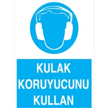 1Beyaz Reklam Kulak Koruyucunu Kullan Uyarı Tabelası - 70 x 100 Alüminyum Kompozit Panel - KK13
