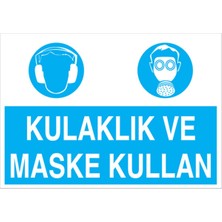 1Beyaz Reklam Kulaklık Ve Maske Kullan Uyarı Tabelası - 50x70 Alüminyum Kompozit Panel - Dİ12