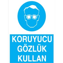 1Beyaz Reklam Koruyucu Gözlük Kullan Uyarı Tabelası - 70x100 Alüminyum Kompozit Panel - GK5