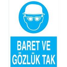 1Beyaz Reklam Baret Ve Gözlük Tak Uyarı Tabelası - 35x50 Alüminyum Kompozit Panel - Dİ28