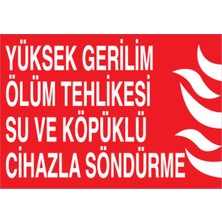1Beyaz Reklam Yüksek Gerilim Tehlikesi Su ve Köpüklü Cihazla Söndürme Uyarı Tabelası - 35 x 50 Foreks - Y35