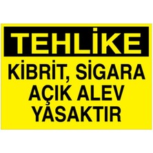 1Beyaz Reklam Tehlke Kibrit Sigara Açık Alev Yasaktır Uyarı Tabelası - 35 x 50 Foreks - AA14