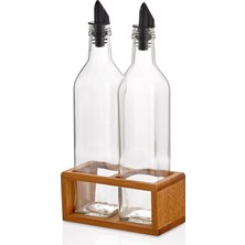 Woodsy 2 Li Yağdanlık Seti 500 ml , Ahşap Stantlı Yağlık Sirkelik
