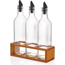 Woodsy 3 Lü Yağdanlık Seti 500 ml , Ahşap Stantlı Yağlık Sirkelik