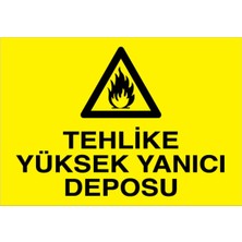 1Beyaz Reklam Tehlike Yüksek Yanıcı Deposu Uyarı Tabelası - 20x30 Foreks - YP7
