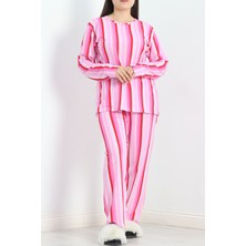 1001MODA Bisiklet Yaka Battal Pijama Takımı Kırmızıpembe - 776.1287.