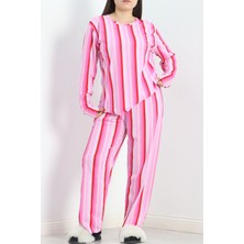 1001MODA Bisiklet Yaka Battal Pijama Takımı Kırmızıpembe - 776.1287.