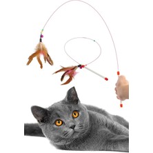 Btm Home Çıngıraklı Ve Renkli Tüylü Kedi Oyun Oltası 90 cm - İpli Kedi Oyuncağı