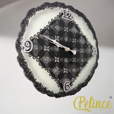 Pelince Epoksi Reçine Duvar Saati - Siyah Kare Dantelli Siyah Taşlı
