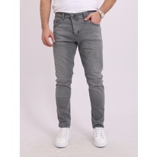 Locus Erkek Gri Taşlamalı Slim Fit Dar Paça Esnek Kot Pantolon LCS58931085