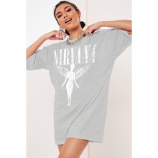 ROCKANDROLL Melek Nirvana Gri Oversize Kısa Kollu Kadın T-Shirt