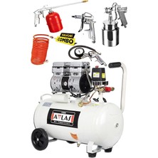 Attlas 50 Litre Yağsız Sessiz Hava Kompresörü Medikal Kompresör ve Havalı Alet Seti 5 Parçalı