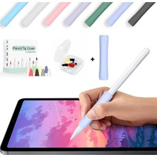 Apple Pencil 1-2 Nesil Pro Usb-C Uyumlu Soft Yumuşak Silikon Kalem Tutucu ve 8'li Kalem Ucu Koruyucu