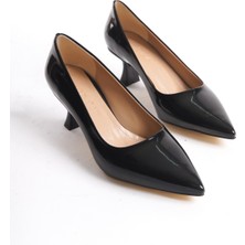 Tamdabu Ayakkabı Siyah Rugan Kısa Topuklu Stiletto