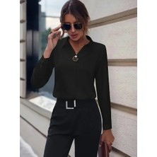 Veramall Kadın Uzun Kollu Yakalı Trikoton Gömlek