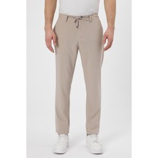 Odelon Erkek Slim Fit Beli Lastikli Ipli Fermuarlı Likralı Rahat Bej Jogger Pantolon