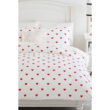 Tek Kişilik Çarşafı Lastikli Kalpli Nevresim Takımı Kırmızı