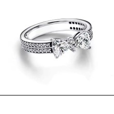 Poseidons Jewellery Gümüş Işıltılı Fiyonk Çift Sıralı Yüzük
