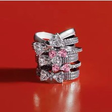 Poseidons Jewellery Gümüş Işıltılı Fiyonk Çift Sıralı Yüzük
