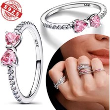 Poseidons Jewellery Gümüş Işıltılı Pembe Fiyonk Yüzük