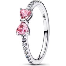 Poseidons Jewellery Gümüş Işıltılı Pembe Fiyonk Yüzük