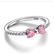 Poseidons Jewellery Gümüş Işıltılı Pembe Fiyonk Yüzük