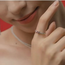 Poseidons Jewellery Gümüş Işıltılı Pembe Fiyonk Yüzük