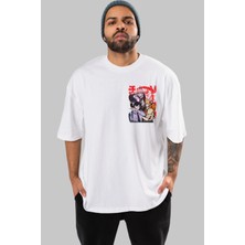 Ankhises Chaınsawman Crew Ön Sol Baskılı Oversize T-Shirt Erkek Kadın Unisex  Pamuk Bisiklet Yaka Tişort