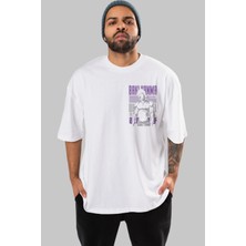 Ankhises Bakı Hanma (2) Ön Sol Baskılı Oversize T-Shirt Erkek Kadın Unisex Pamuk Bisiklet Yaka