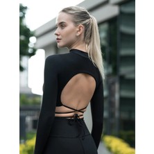 Lismina Sırtı Açık Belden Bağlamalı Uzun Kollu Spor T-Shirt
