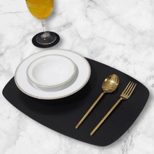 6'lı Siyah 40X30 cm Ahşap Amerikan Servis Runner Supla Tabak