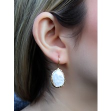 Doğal Sedef Damla Model Doğal Sedef Altın Kaplama Kadın Küpe EUKU4DS