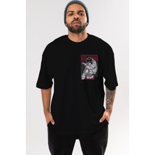 Ankhises Bakı Hanma Ön Sol Baskılı Oversize T-Shirt Erkek Kadın Unisex  Pamuk Bisiklet Yaka Tişort