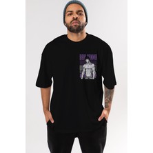 Ankhises Bakı Hanma (2) Ön Sol Baskılı Oversize T-Shirt Erkek Kadın Unisex  Pamuk Bisiklet Yaka Tişort