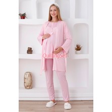 Quilling Renk Seçenekli Dantel Detaylı Sabahlıklı 3lü Lohusa Pijama Takımı - 3423