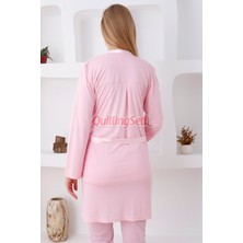 Quilling Renk Seçenekli Dantel Detaylı Sabahlıklı 3lü Lohusa Pijama Takımı - 3423
