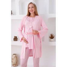 Quilling Renk Seçenekli Dantel Detaylı Sabahlıklı 3lü Lohusa Pijama Takımı - 3423