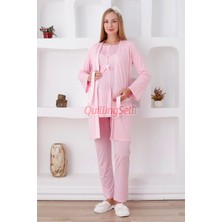 Quilling Renk Seçenekli Dantel Detaylı Sabahlıklı 3lü Lohusa Pijama Takımı - 3423