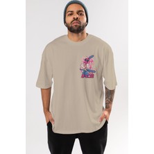Ankhises Denjı And Makıma Ön Sol Baskılı Oversize T-Shirt Erkek Kadın Unisex Pamuk Bisiklet Yaka Tişort