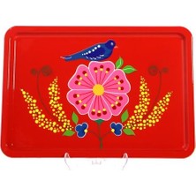 El Boyama Dikdörtgen Tepsi Kırmızı Kuş