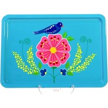 El Boyama Dikdörtgen Tepsi 22X33 Mavi Kuş