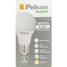 Pelsan 8,5W 2700K (Sarı Işık) E27 Duylu (Kalın Duy) LED Ampul