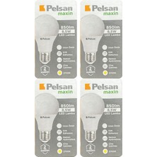 Pelsan (4 Adet) Pelsan 8,5W 2700K (Sarı Işık) E27 Duylu (Kalın Duy) LED Ampul