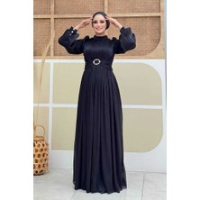 Balon Kol Pileli Abiye Elbise 7013 Siyah