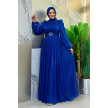 Balon Kol Pileli Abiye Elbise 7013 Saks